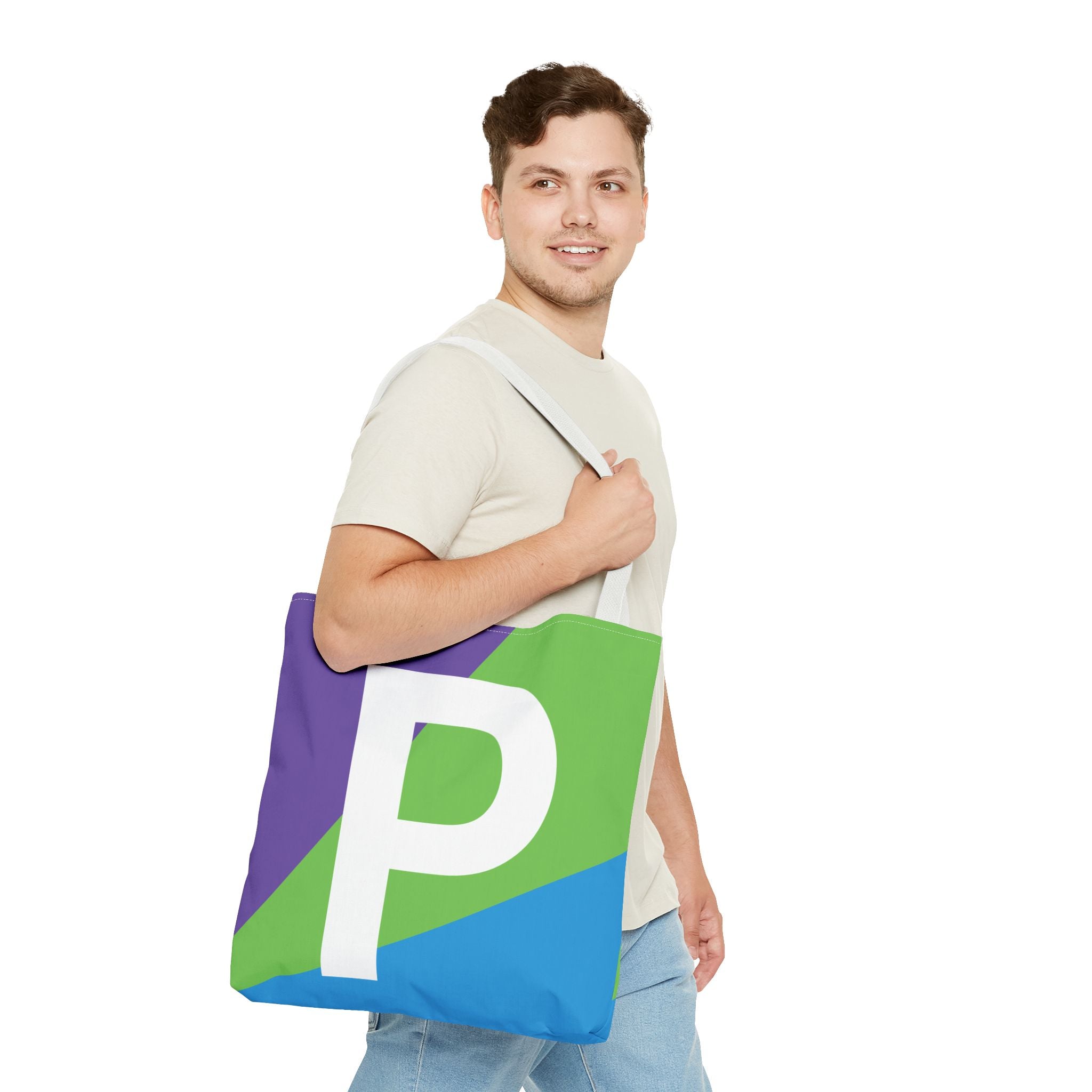 Monogram 'P' Colorblock Tote Bag — Personalized Initial P Shoulder Tote