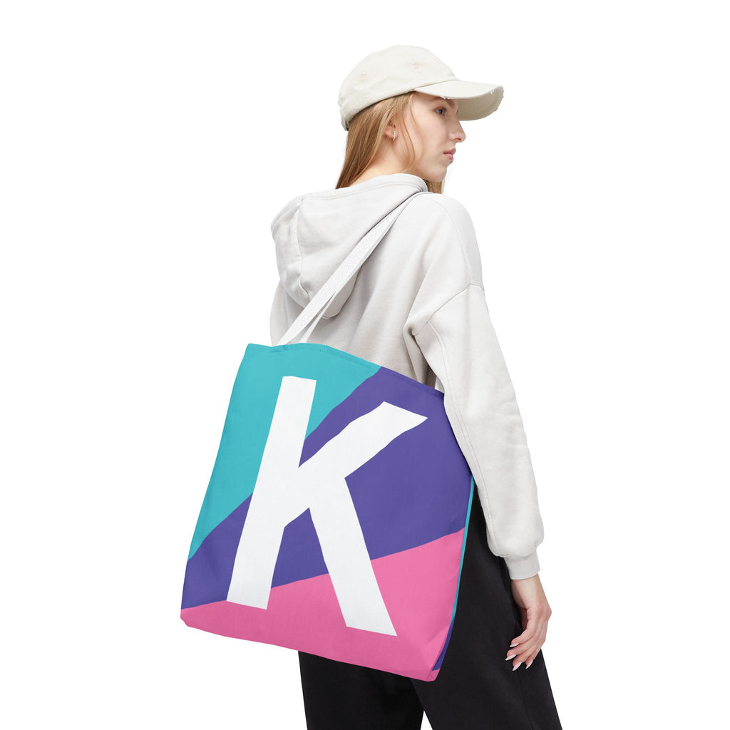 Monogram 'K' Colorblock Tote Bag — Personalized Initial K Shoulder Tote