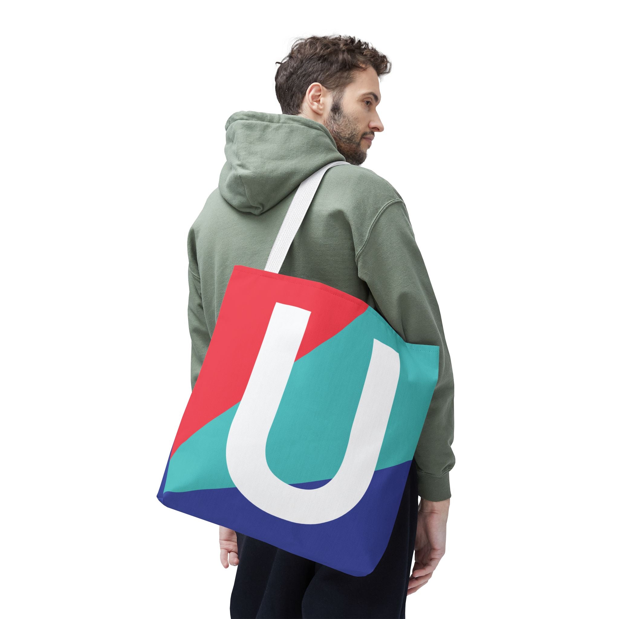 Monogram 'U' Colorblock Tote Bag — Personalized Initial U Shoulder Tote