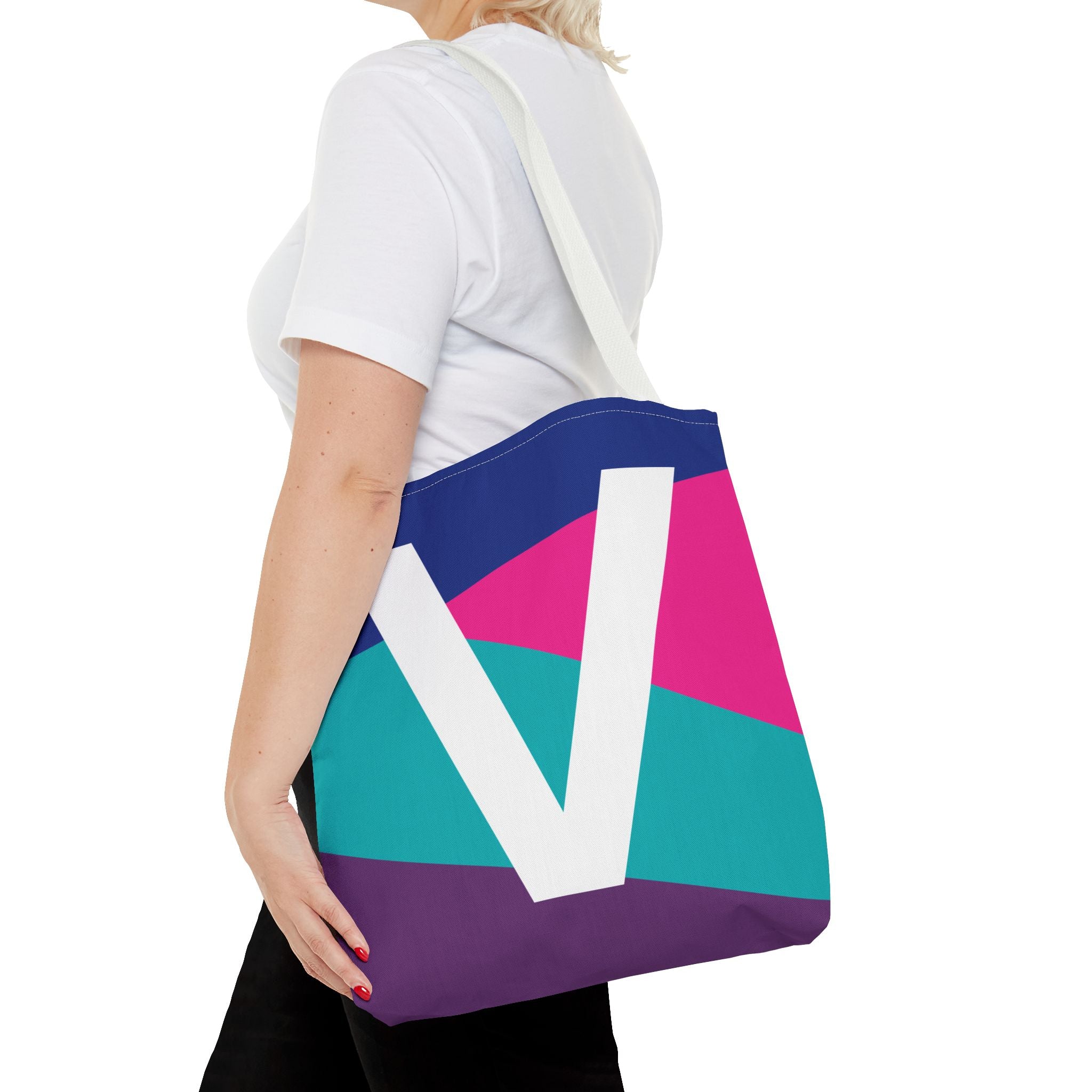Monogram 'V' Colorblock Tote Bag — Personalized Initial V Shoulder Tote