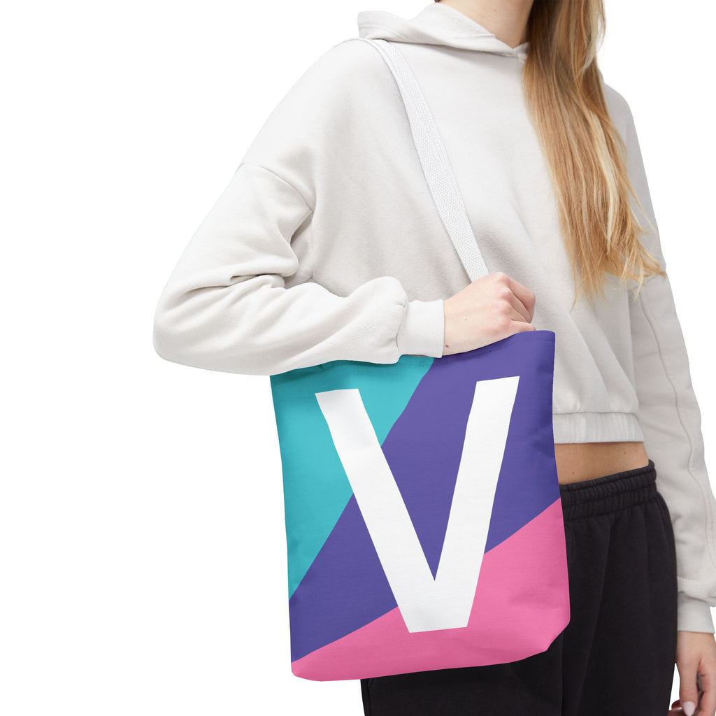 Monogram 'V' Colorblock Tote Bag — Personalized Initial V Shoulder Tote