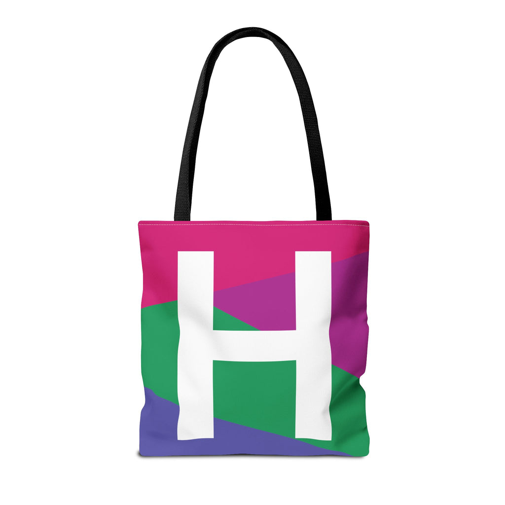 Monogram 'H' Colorblock Tote Bag — Personalized Initial H Shoulder Tote