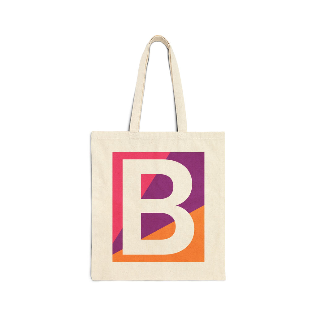 Initial B Colorblock Canvas Tote Bag — Monogram Letter B Reusable Grocery Tote