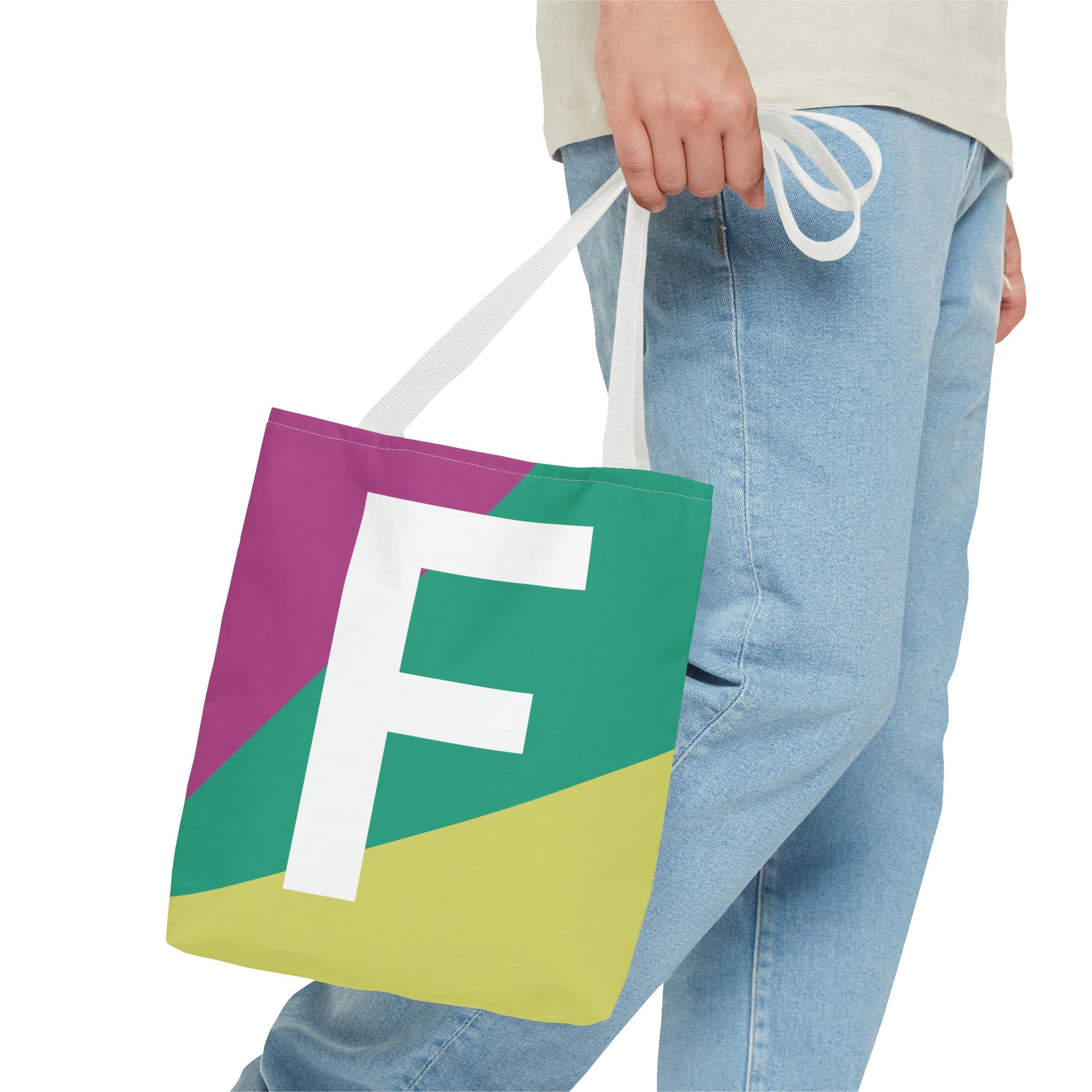 Monogram 'F' Colorblock Tote Bag — Personalized Initial F Shoulder Tote