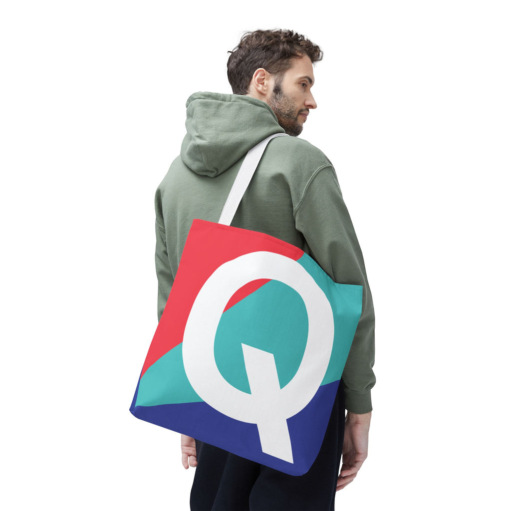 Monogram 'Q' Colorblock Tote Bag — Personalized Initial Q Shoulder Tote