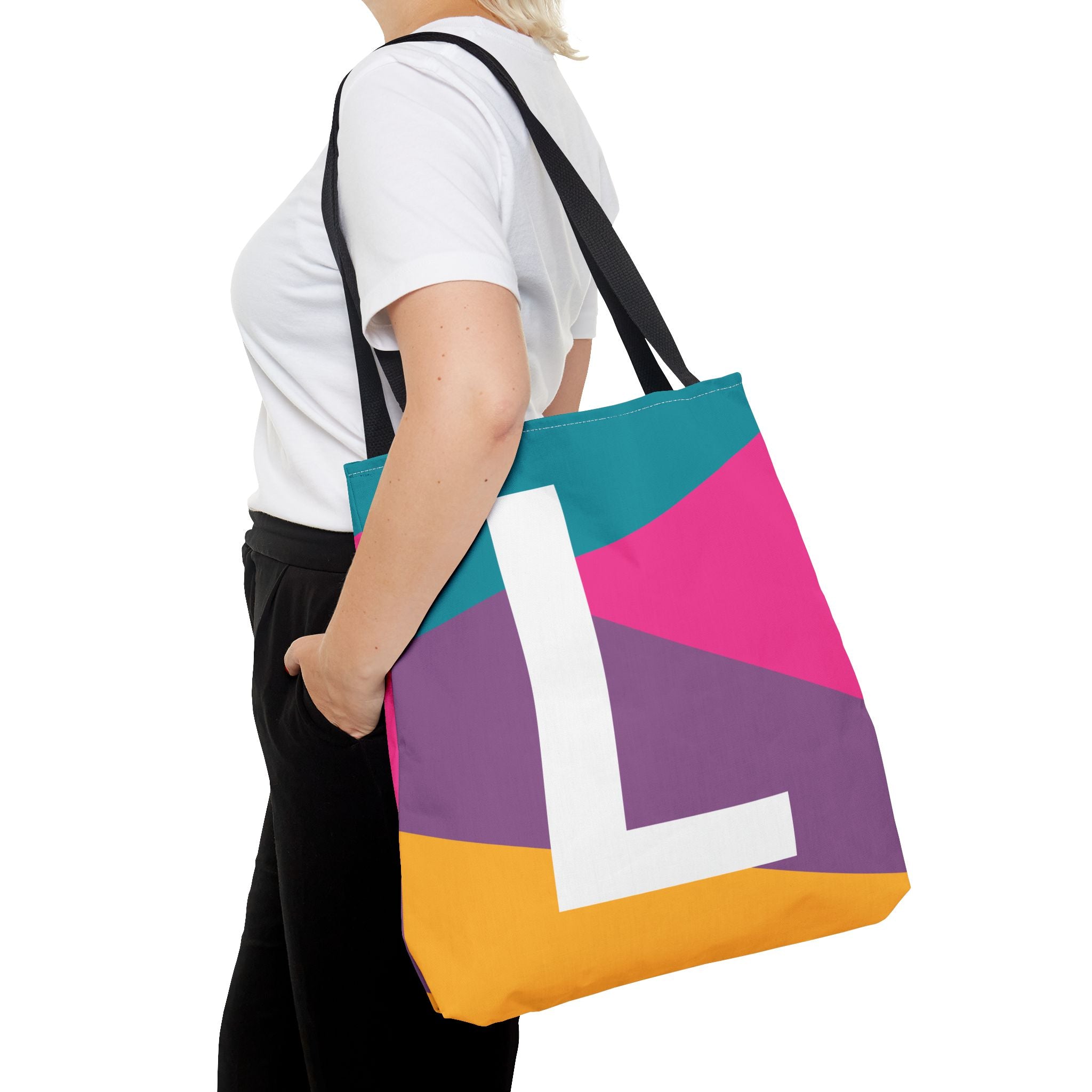Monogram 'L' Colorblock Tote Bag — Personalized Initial L Shoulder Tote