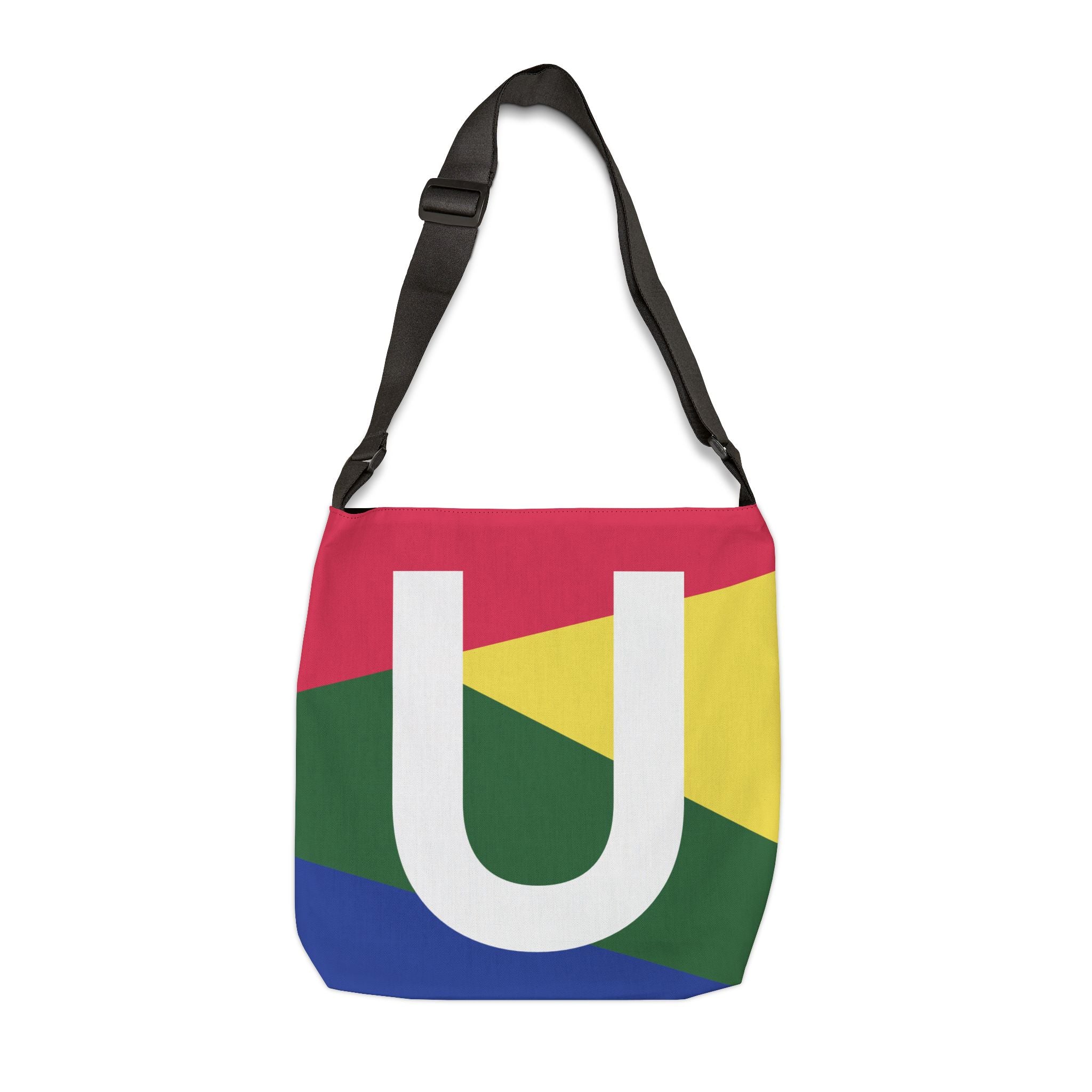 Initial Letter 'U' Colorblock Adjustable Tote Bag — Monogram Alphabet Shoulder Bag
