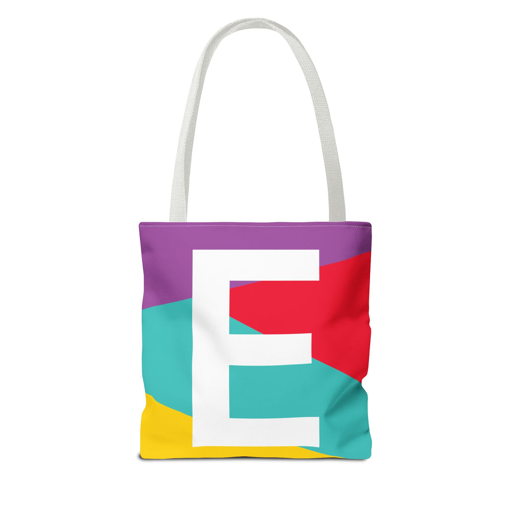Monogram 'E' Colorblock Tote Bag — Personalized Initial E Shoulder Tote