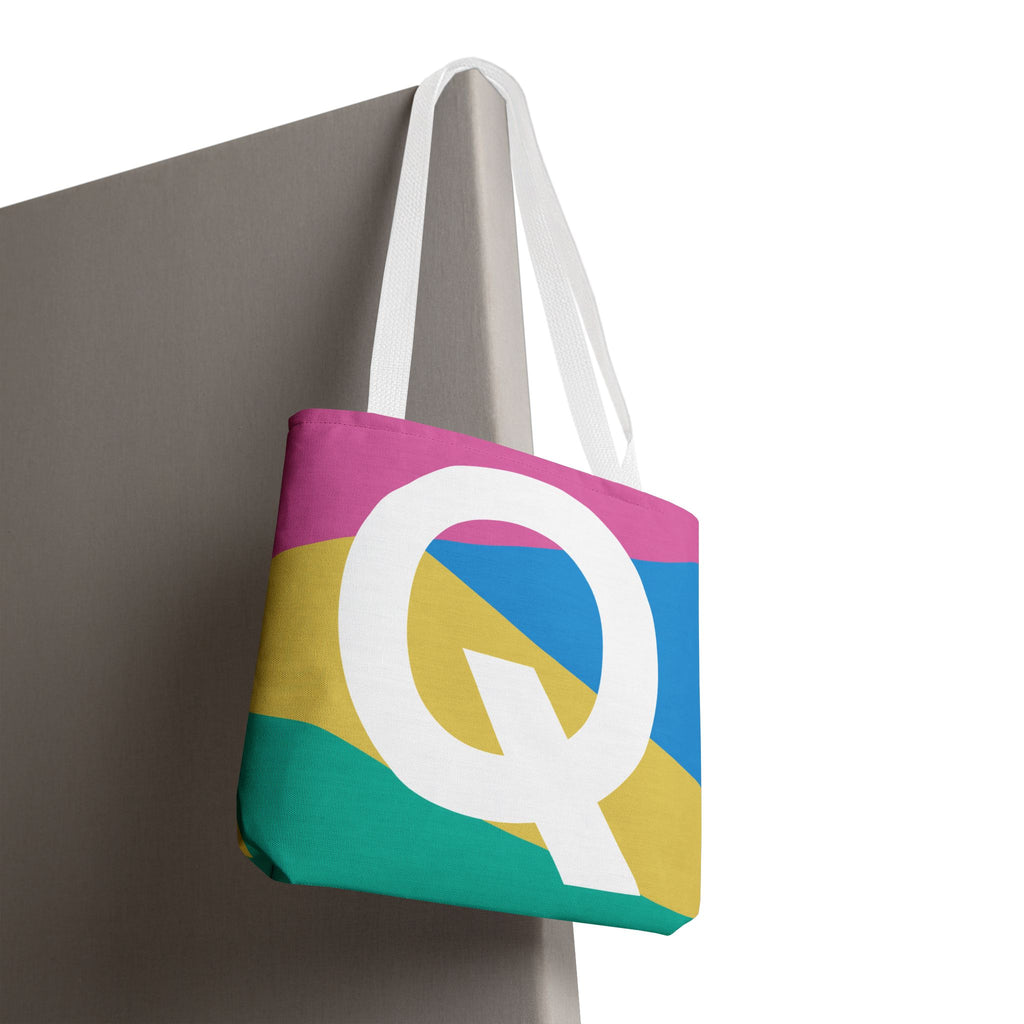 Monogram 'Q' Colorblock Tote Bag — Personalized Initial Q Shoulder Tote