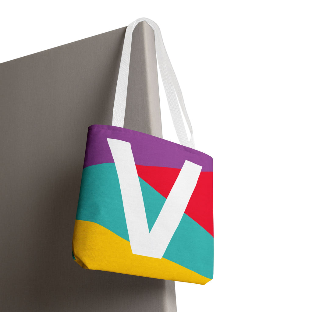 Monogram 'V' Colorblock Tote Bag — Personalized Initial V Shoulder Tote