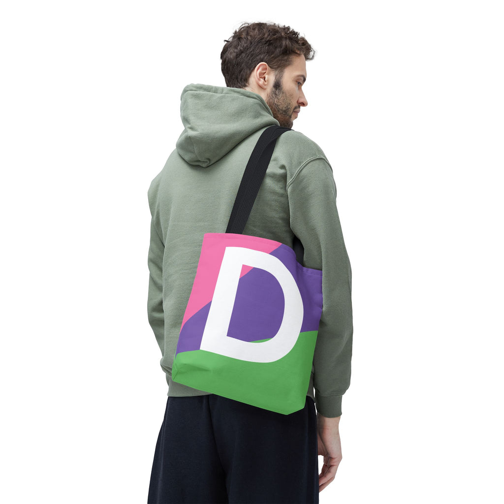 Monogram 'D' Colorblock Tote Bag — Personalized Initial D Shoulder Tote
