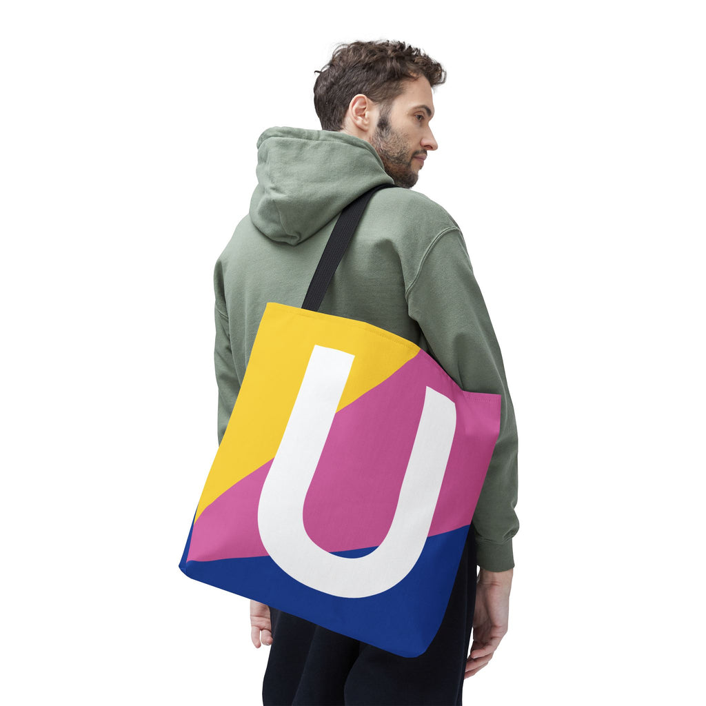 Monogram 'U' Colorblock Tote Bag — Personalized Initial U Shoulder Tote