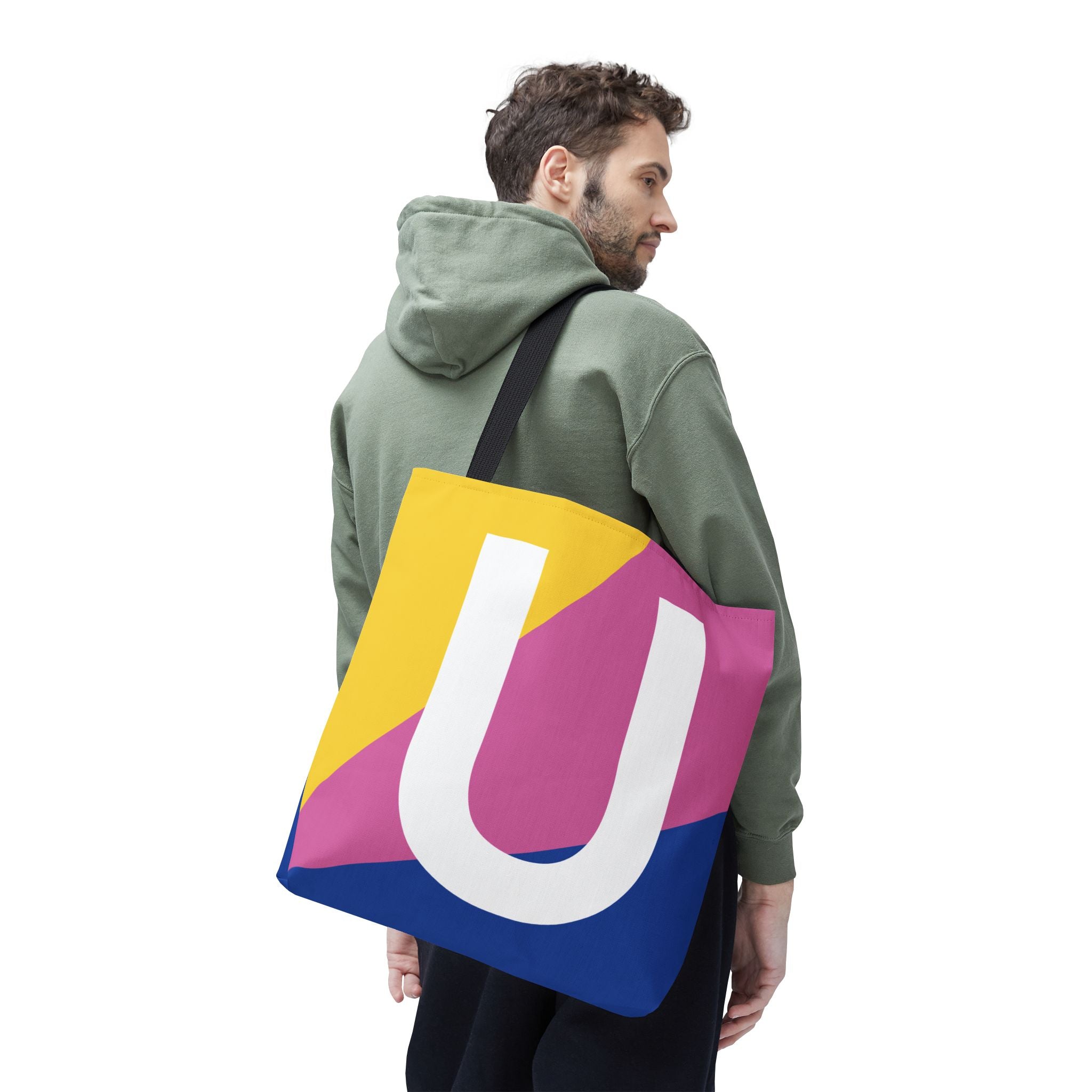 Monogram 'U' Colorblock Tote Bag — Personalized Initial U Shoulder Tote