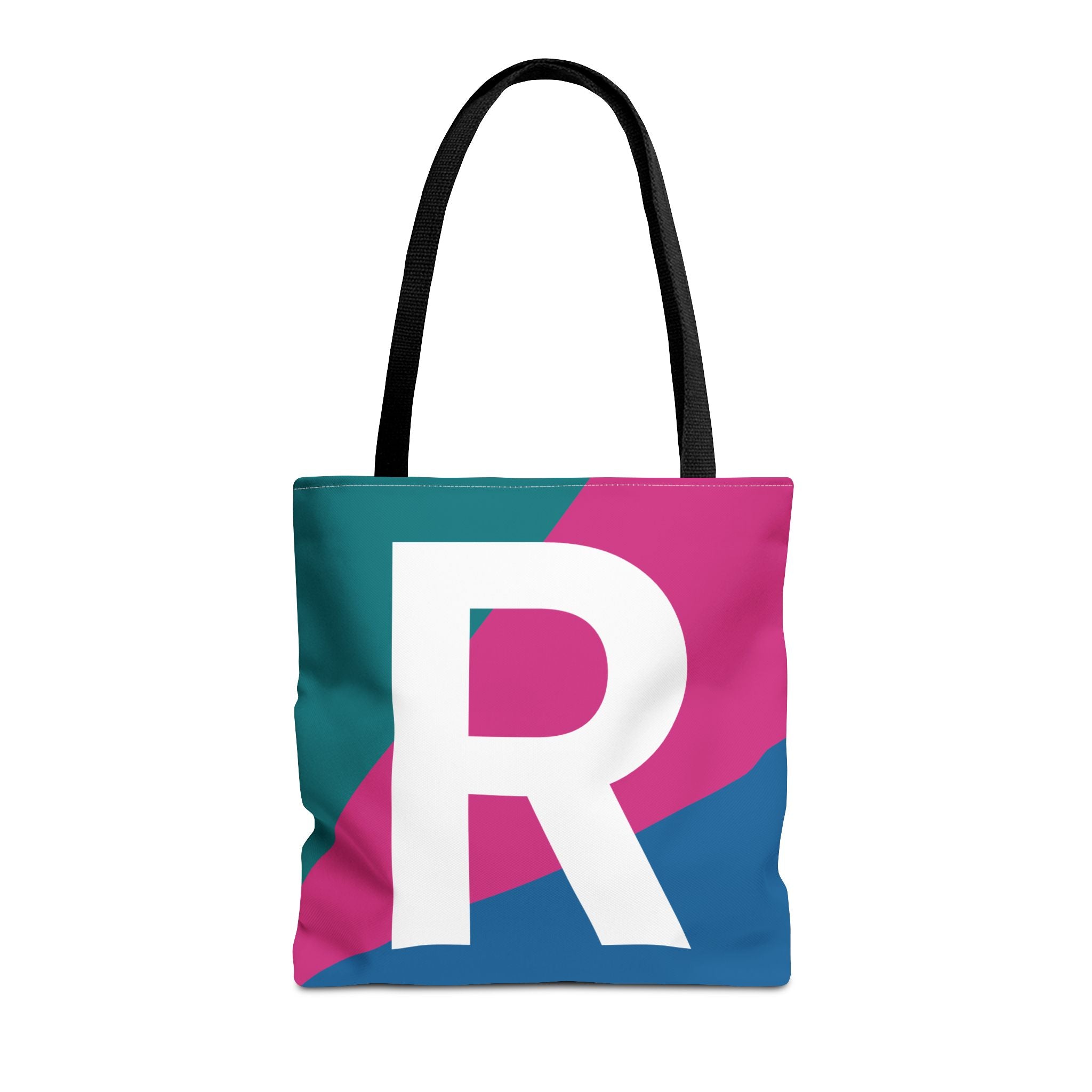 Monogram 'R' Colorblock Tote Bag — Personalized Initial R Shoulder Tote