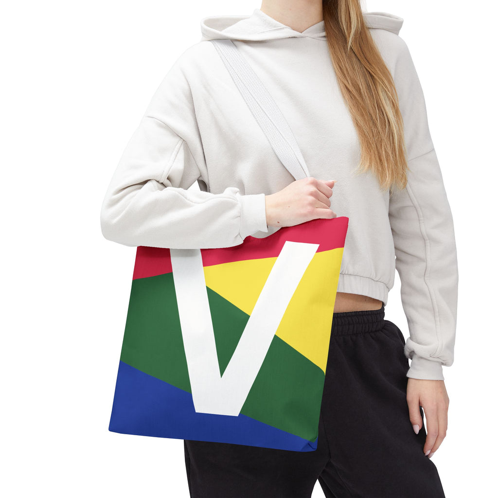 Monogram 'V' Colorblock Tote Bag — Personalized Initial V Shoulder Tote