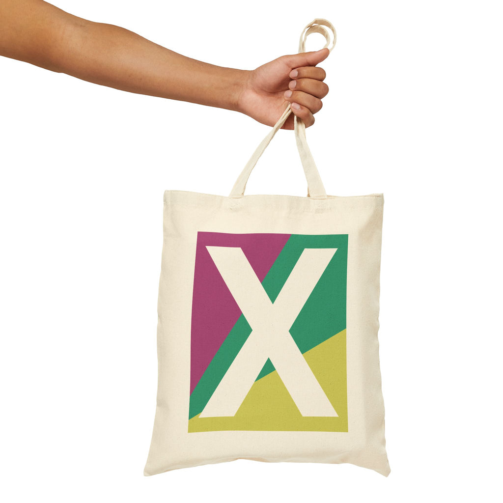 Initial X Colorblock Canvas Tote Bag — Monogram Letter X Reusable Grocery Tote