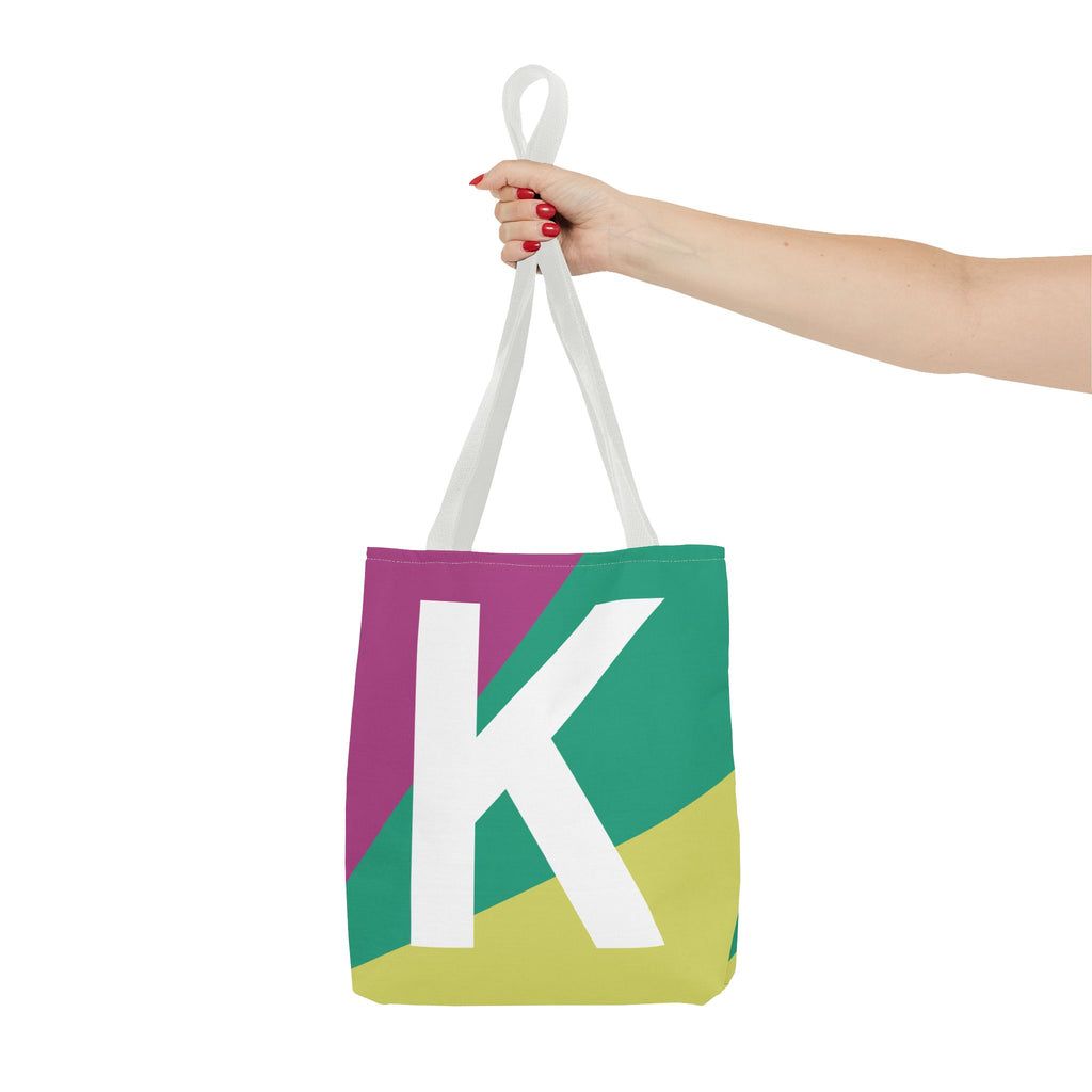 Monogram 'K' Colorblock Tote Bag — Personalized Initial K Shoulder Tote