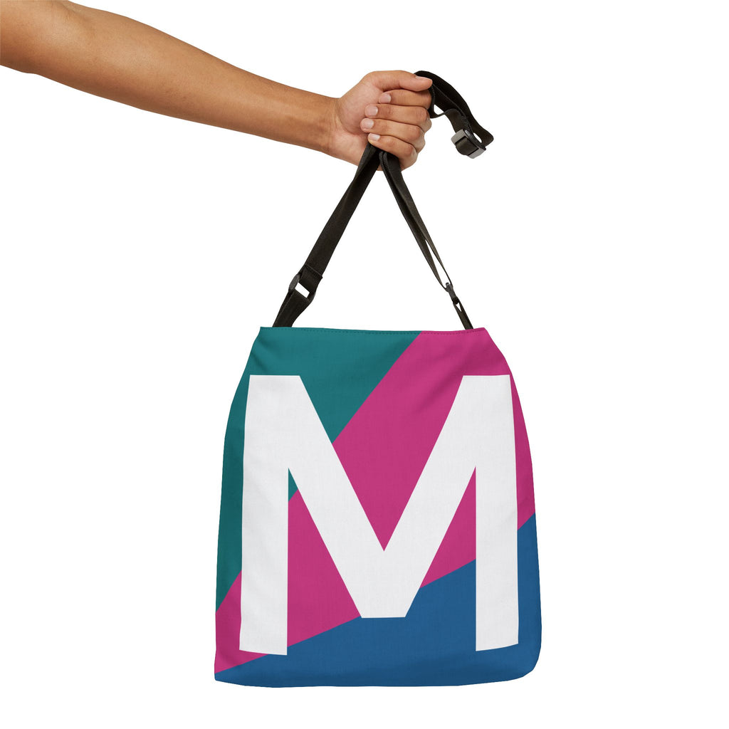 Initial Letter 'M' Colorblock Adjustable Tote Bag — Monogram Alphabet Shoulder Bag