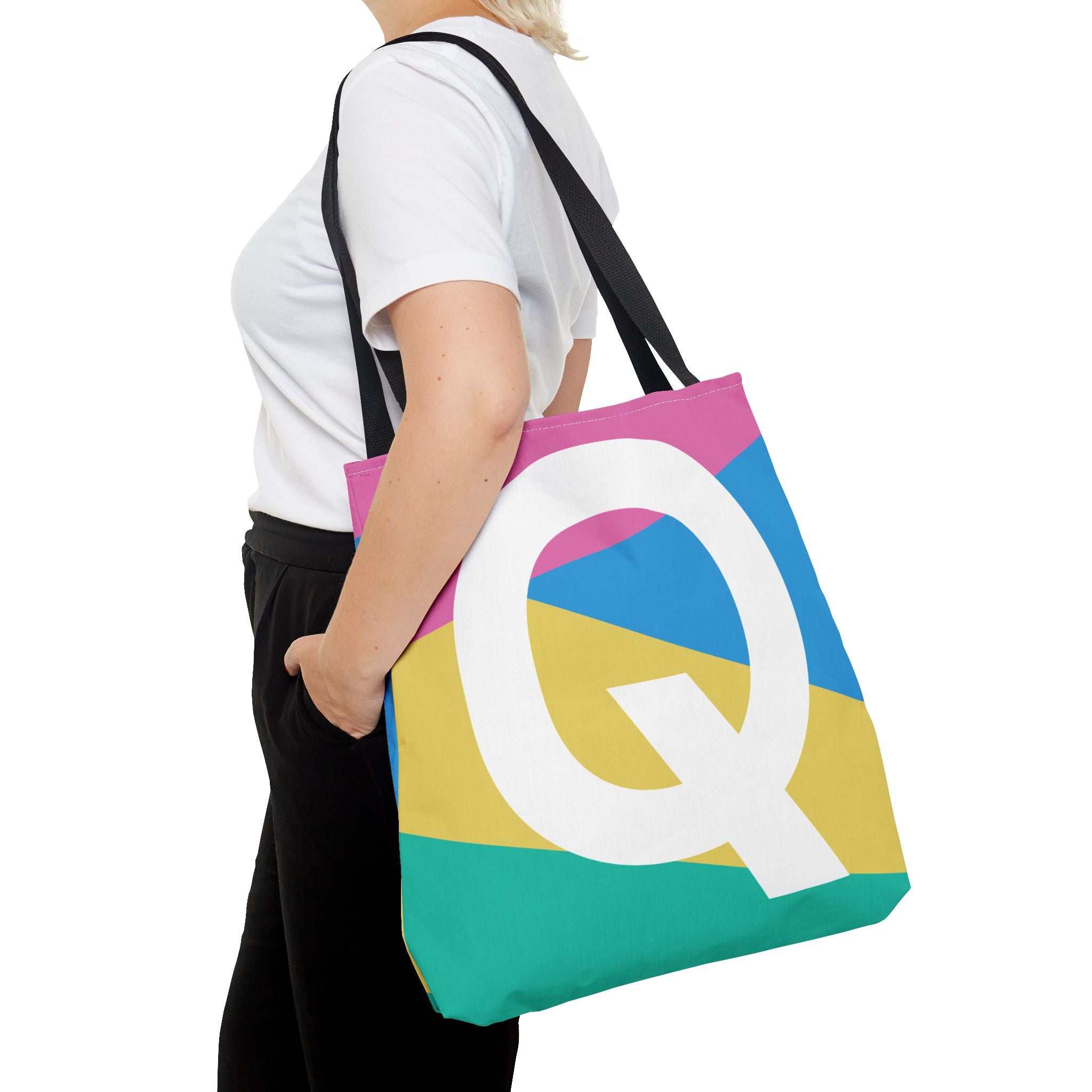 Monogram 'Q' Colorblock Tote Bag — Personalized Initial Q Shoulder Tote