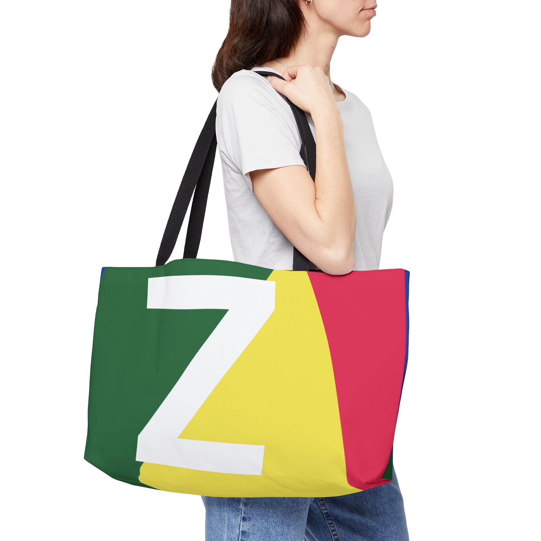 Personalized 'Z' Colorblock Tote Bag — Monogram Weekender Tote
