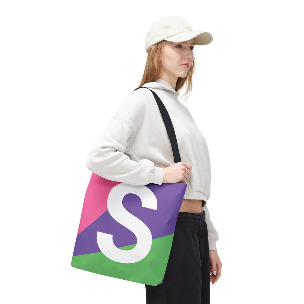 Monogram 'S' Colorblock Tote Bag — Personalized Initial S Shoulder Tote