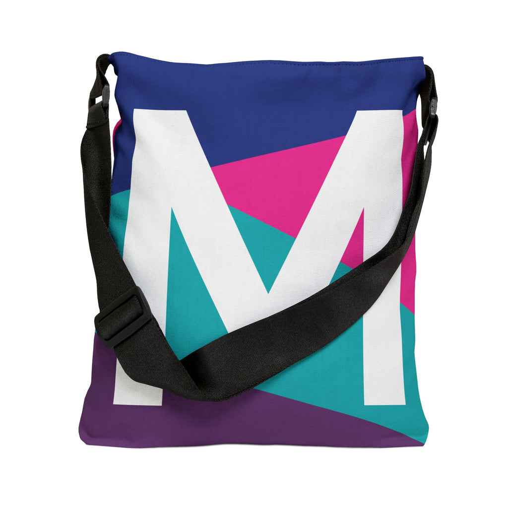 Initial Letter 'M' Colorblock Adjustable Tote Bag — Monogram Alphabet Shoulder Bag