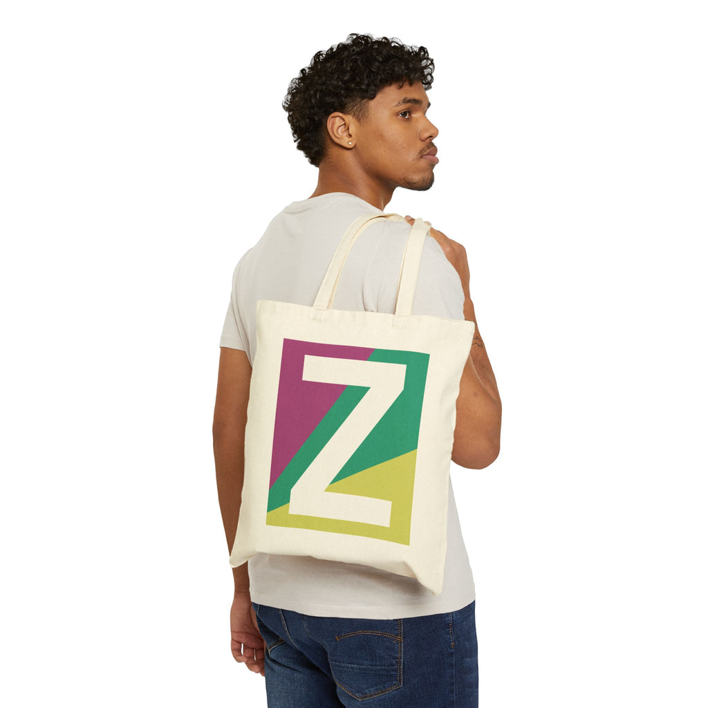Initial Z Colorblock Canvas Tote Bag — Monogram Letter Z Reusable Grocery Tote