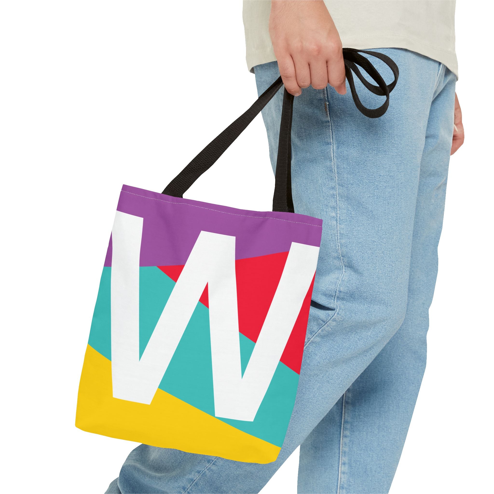Monogram 'W' Colorblock Tote Bag — Personalized Initial W Shoulder Tote