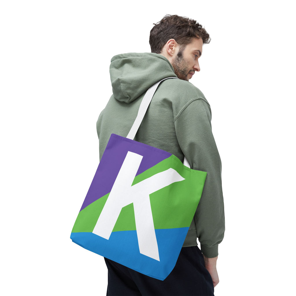 Monogram 'K' Colorblock Tote Bag — Personalized Initial K Shoulder Tote