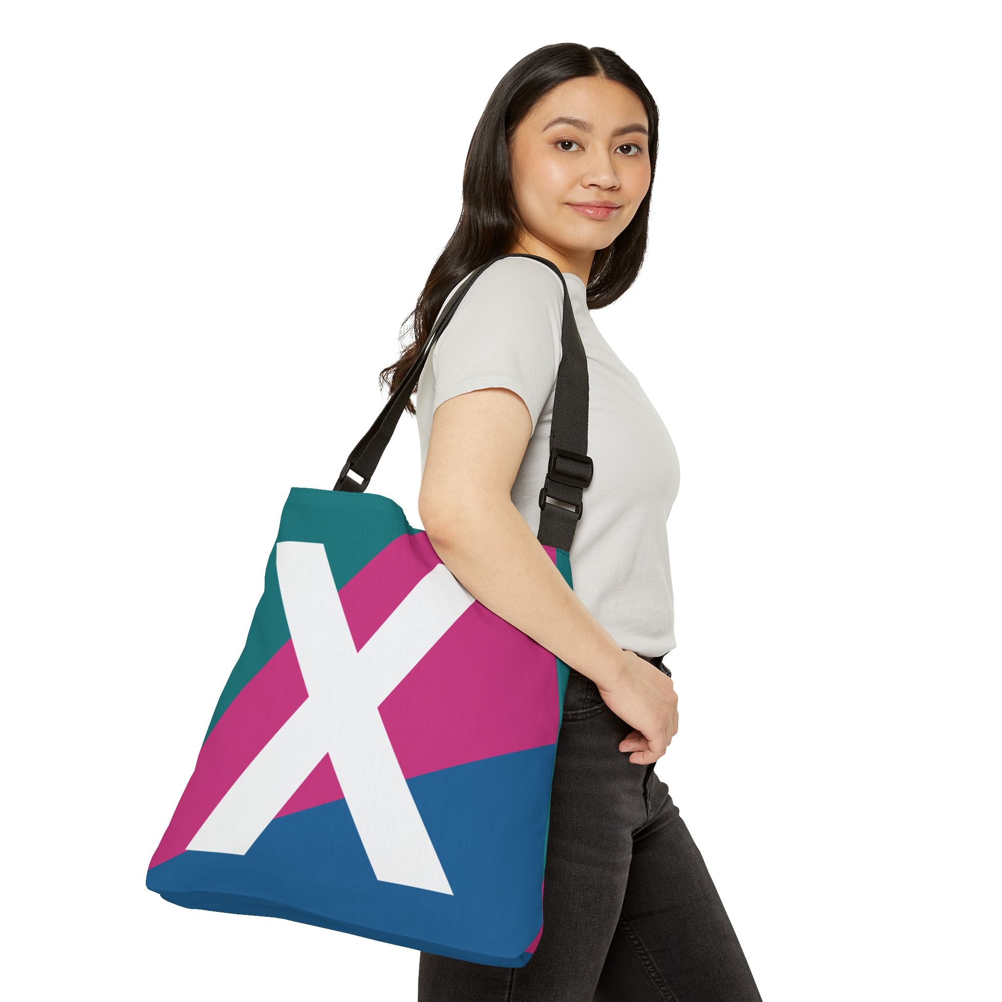 Initial Letter 'X' Colorblock Adjustable Tote Bag — Monogram Alphabet Shoulder Bag