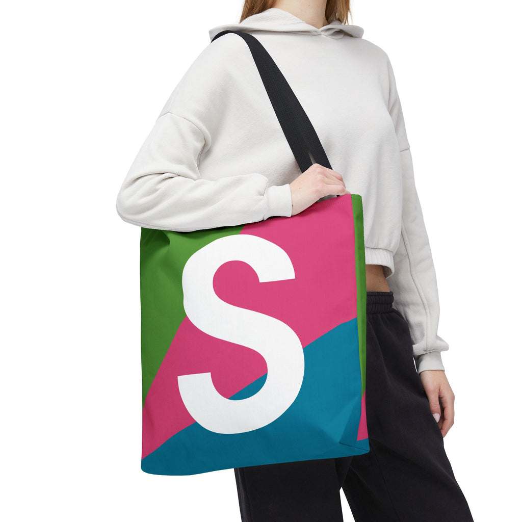 Monogram 'S' Colorblock Tote Bag — Personalized Initial S Shoulder Tote