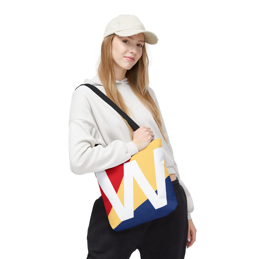 Monogram 'W' Colorblock Tote Bag — Personalized Initial W Shoulder Tote