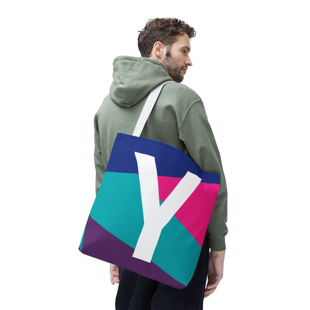 Monogram 'Y' Colorblock Tote Bag — Personalized Initial Y Shoulder Tote