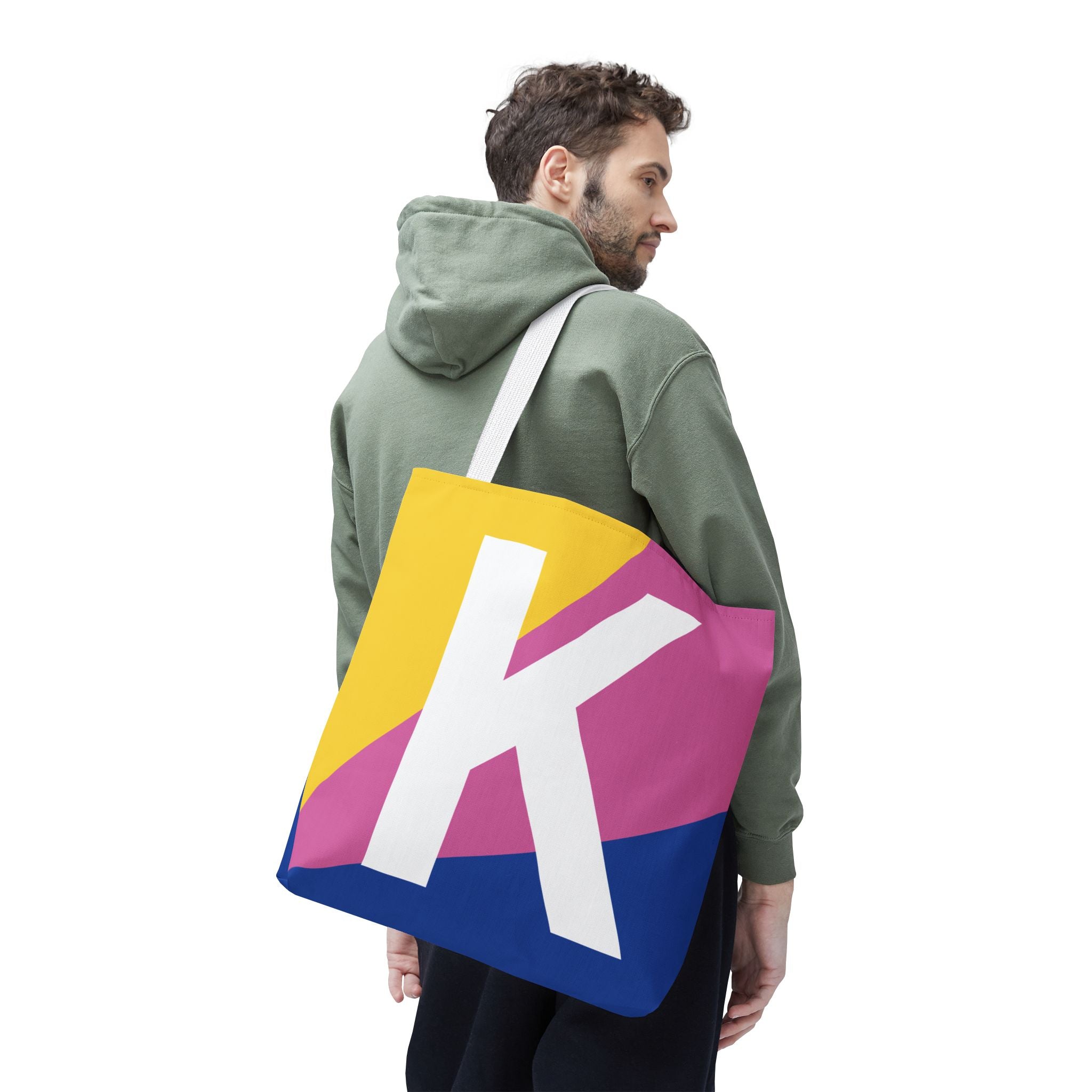 Monogram 'K' Colorblock Tote Bag — Personalized Initial K Shoulder Tote
