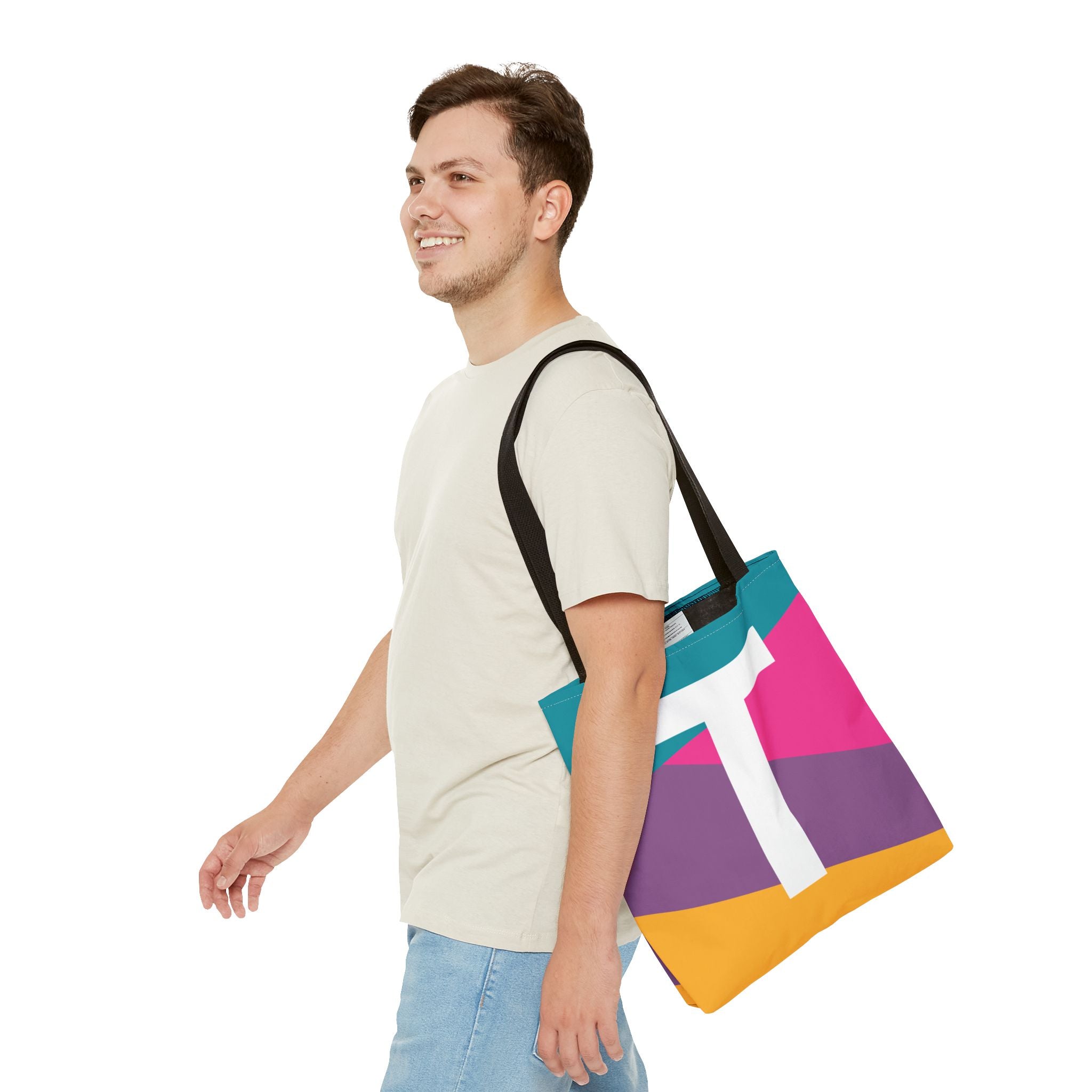Monogram 'T' Colorblock Tote Bag — Personalized Initial T Shoulder Tote
