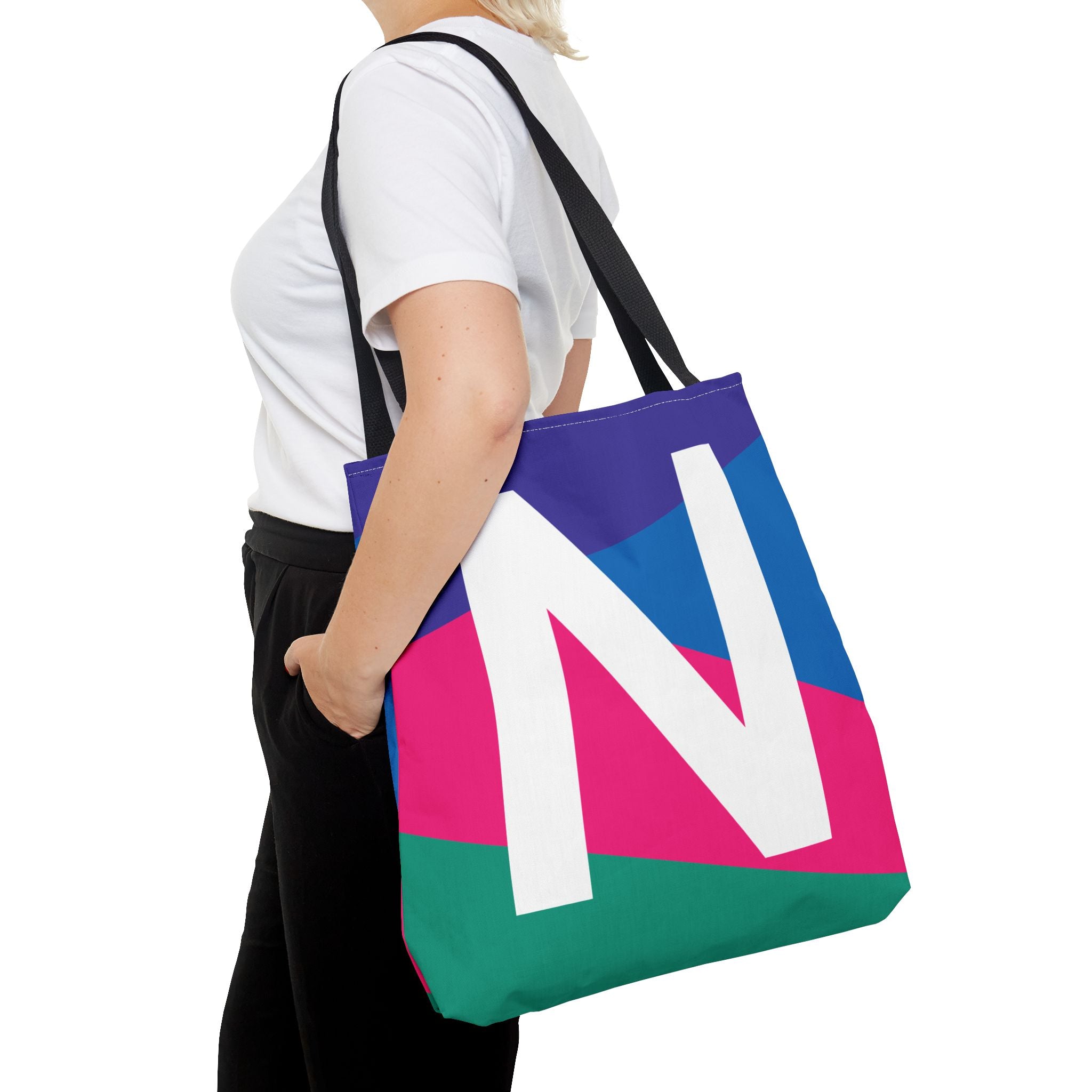 Monogram 'N' Colorblock Tote Bag — Personalized Initial N Shoulder Tote