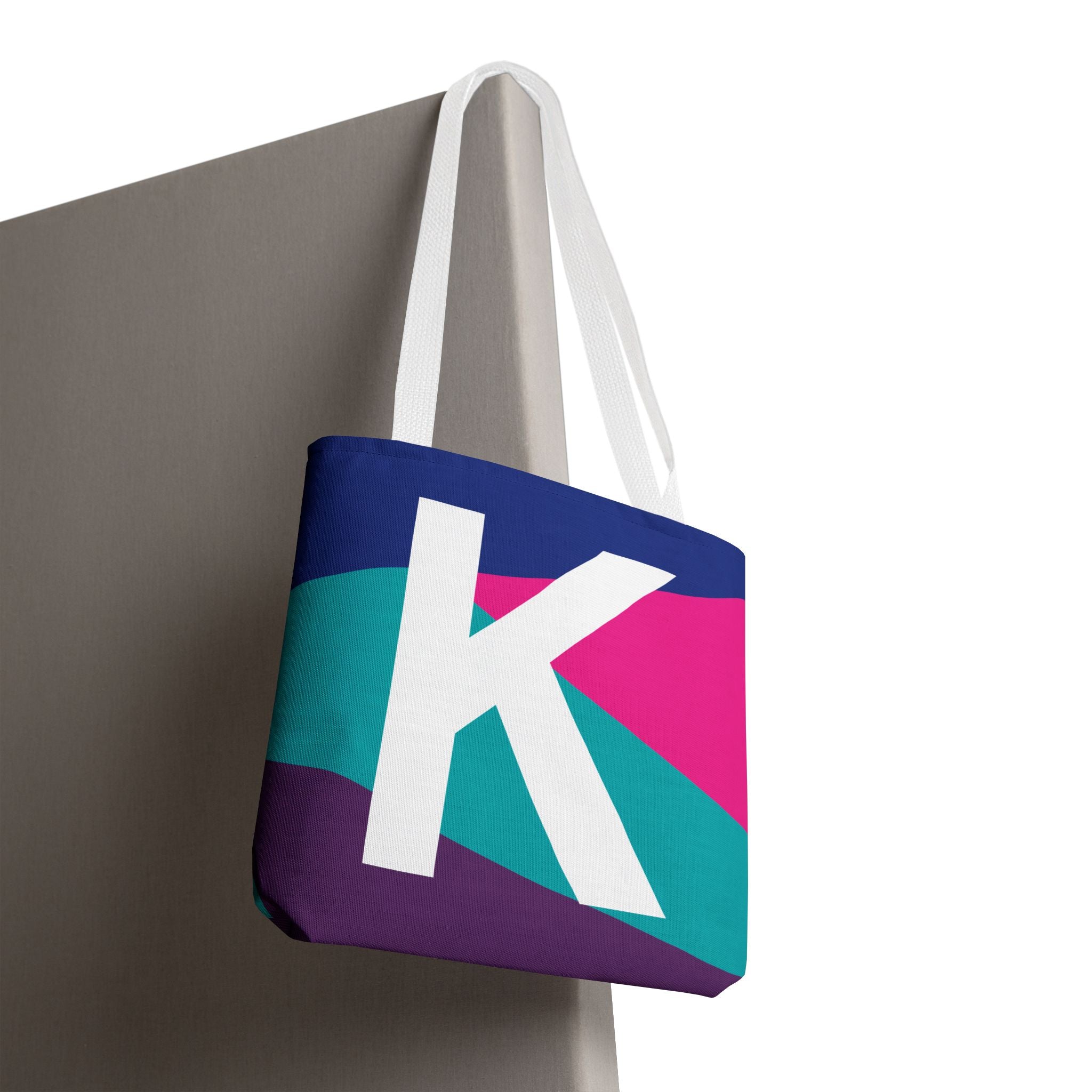 Monogram 'K' Colorblock Tote Bag — Personalized Initial K Shoulder Tote