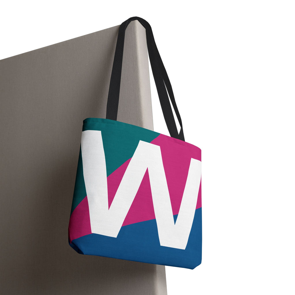Monogram 'W' Colorblock Tote Bag — Personalized Initial W Shoulder Tote