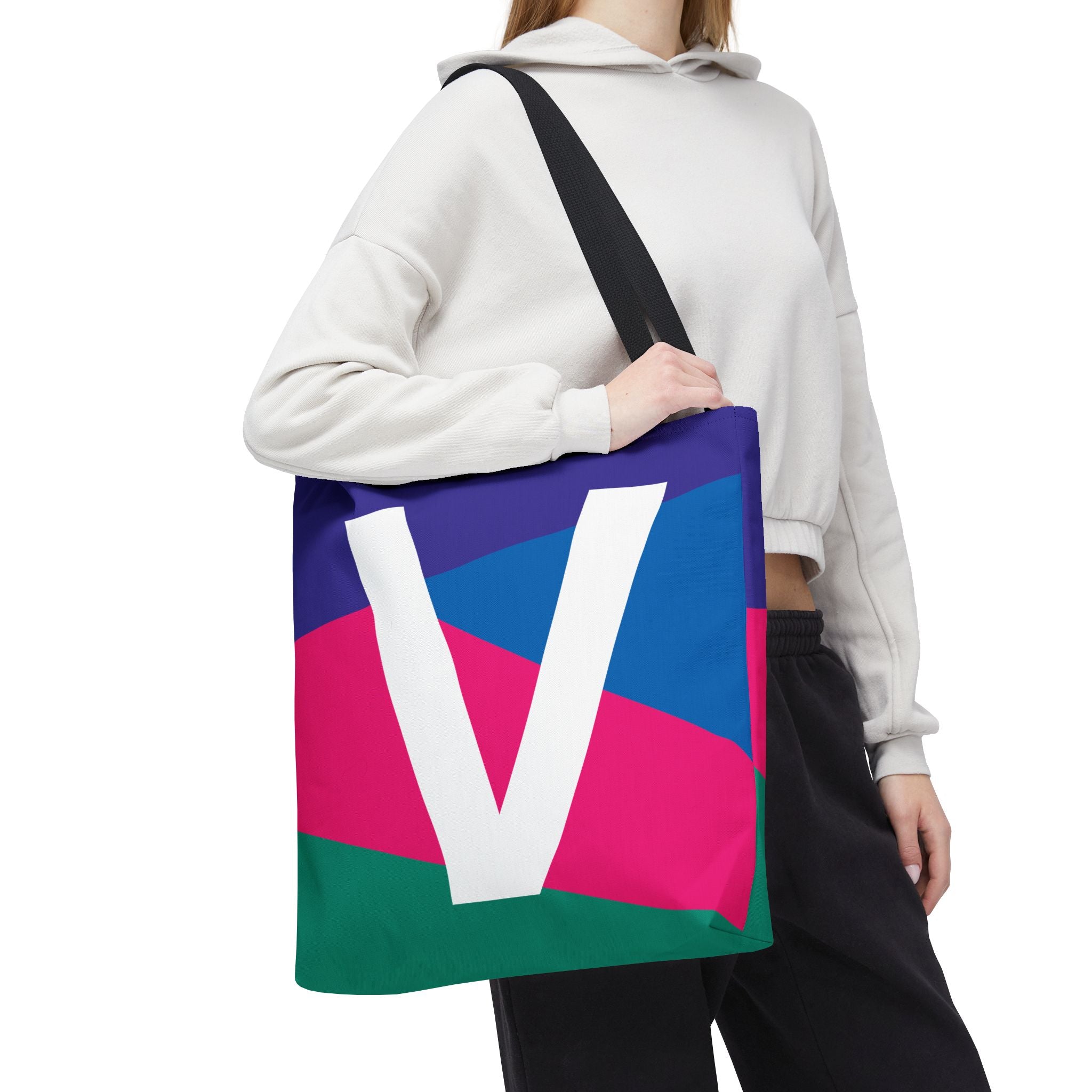Monogram 'V' Colorblock Tote Bag — Personalized Initial V Shoulder Tote