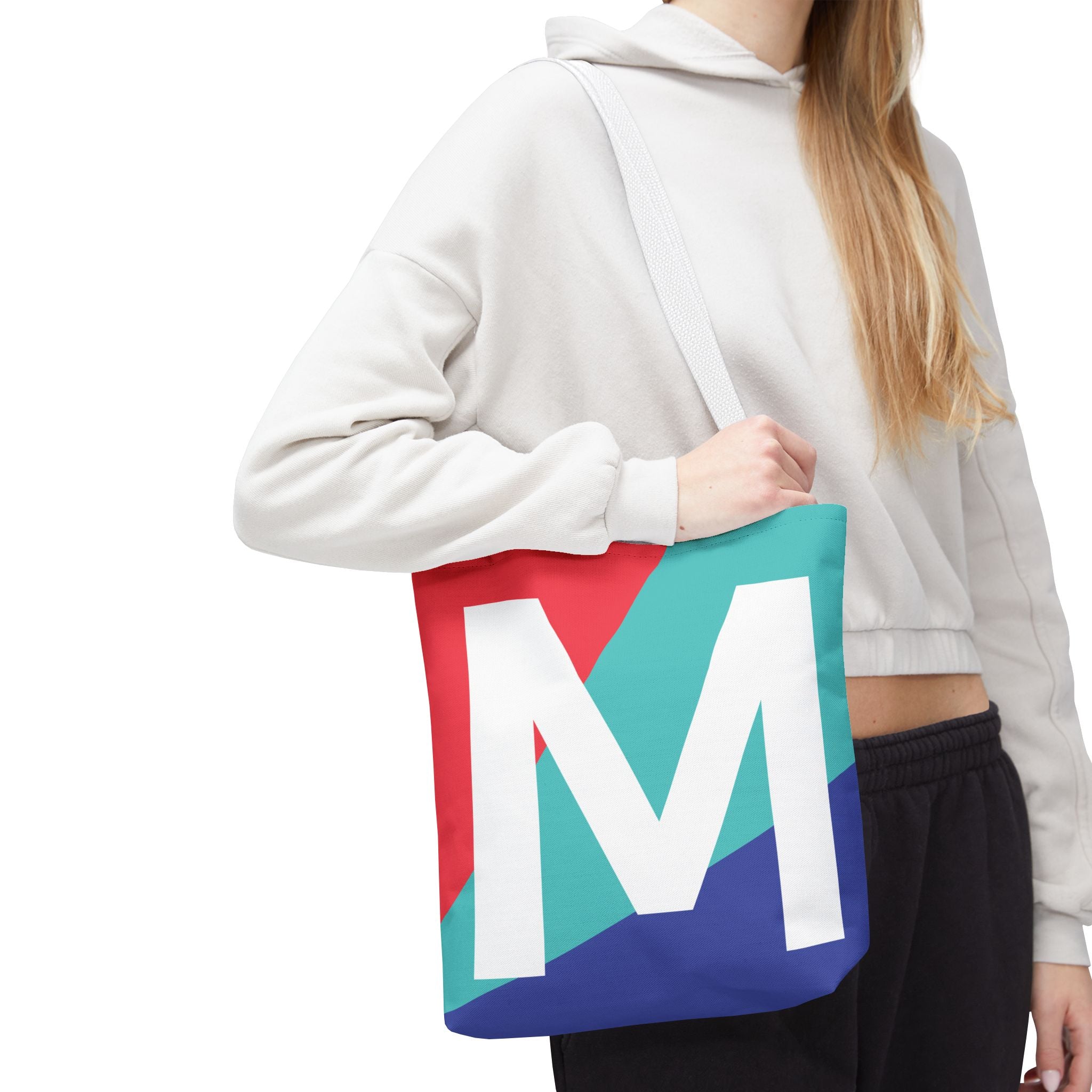 Monogram 'M' Colorblock Tote Bag — Personalized Initial M Shoulder Tote