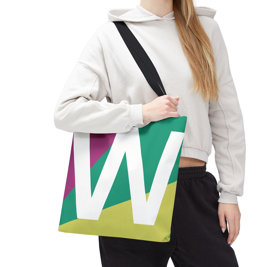 Monogram 'W' Colorblock Tote Bag — Personalized Initial W Shoulder Tote