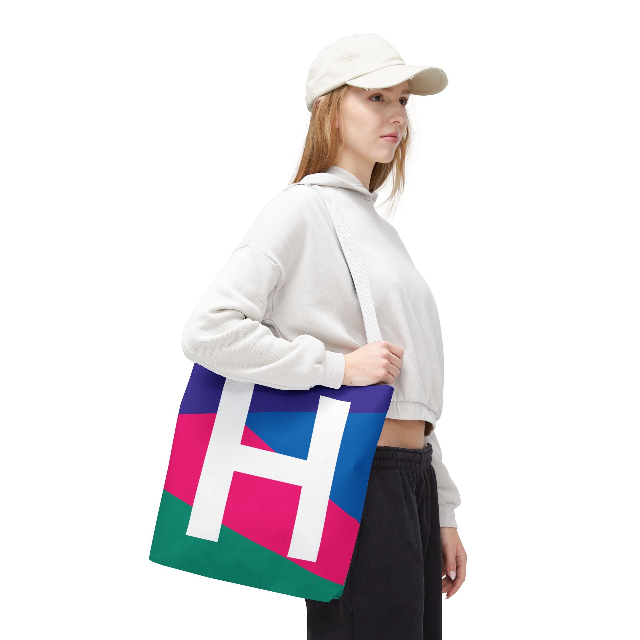 Monogram 'H' Colorblock Tote Bag — Personalized Initial H Shoulder Tote