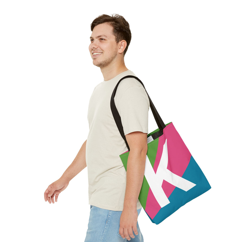 Monogram 'K' Colorblock Tote Bag — Personalized Initial K Shoulder Tote
