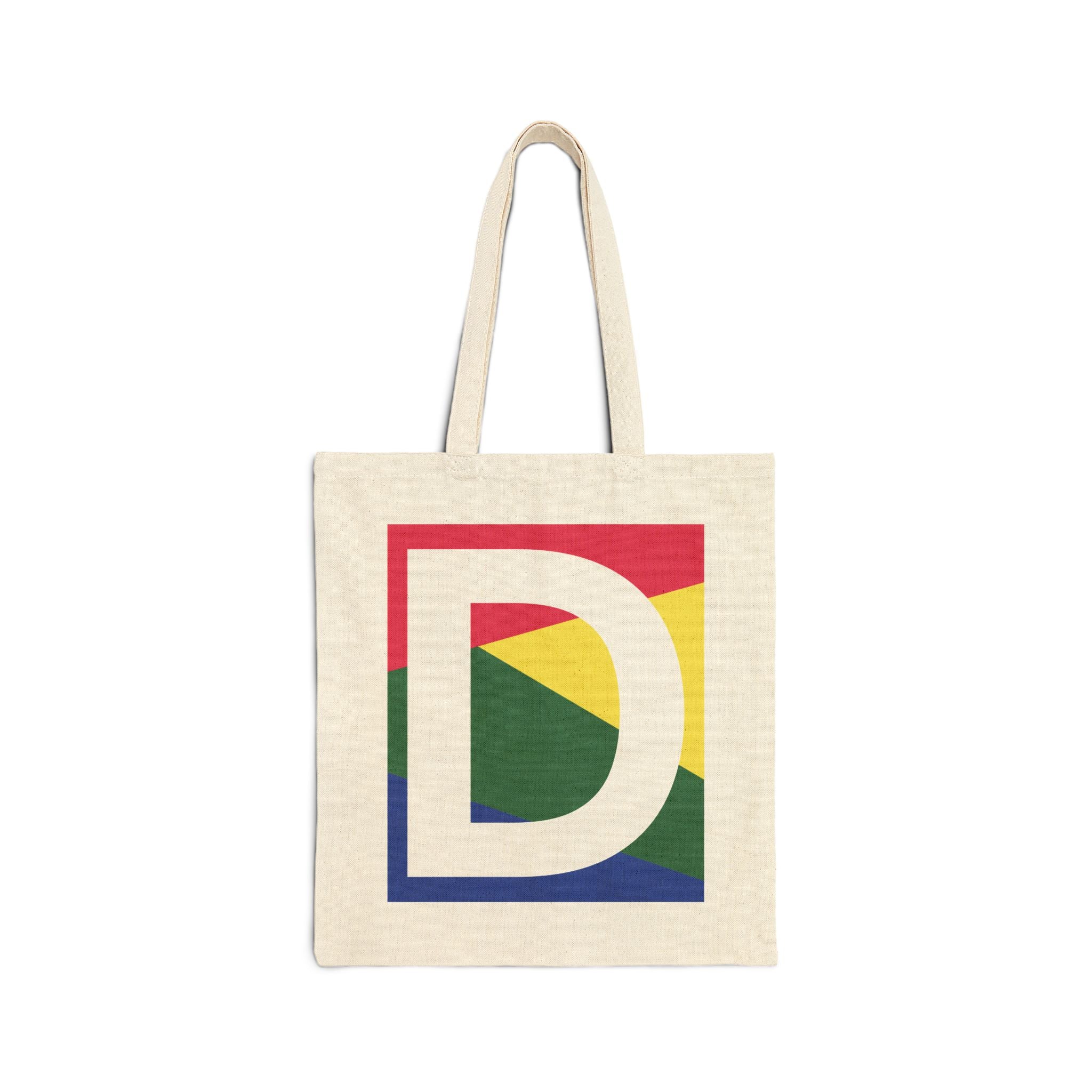 Initial D Colorblock Canvas Tote Bag — Monogram Letter D Reusable Grocery Tote