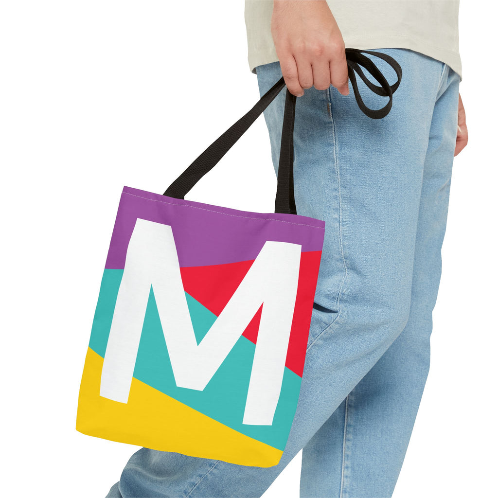 Monogram 'M' Colorblock Tote Bag — Personalized Initial M Shoulder Tote