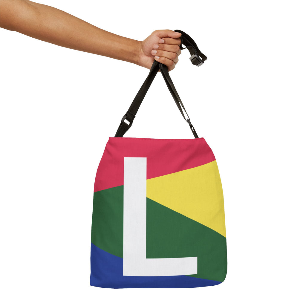 Initial Letter 'L' Colorblock Adjustable Tote Bag — Monogram Alphabet Shoulder Bag