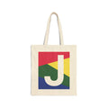 Initial J Colorblock Canvas Tote Bag — Monogram Letter J Reusable Grocery Tote