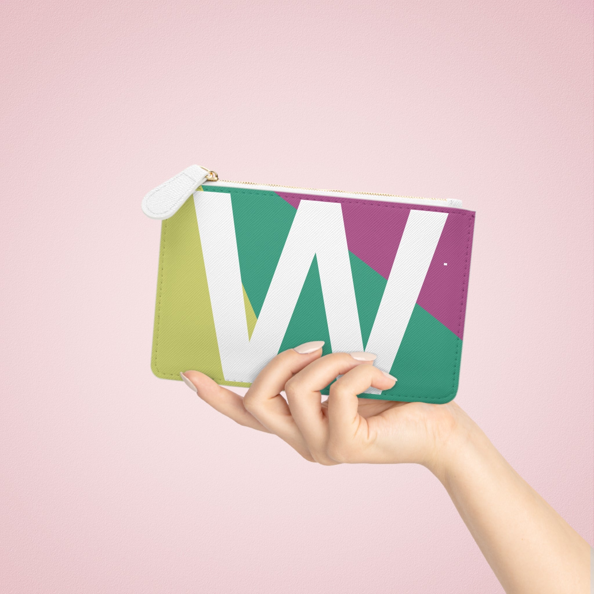 Initial W Mini Clutch — Colorblock Monogram Wristlet Wallet