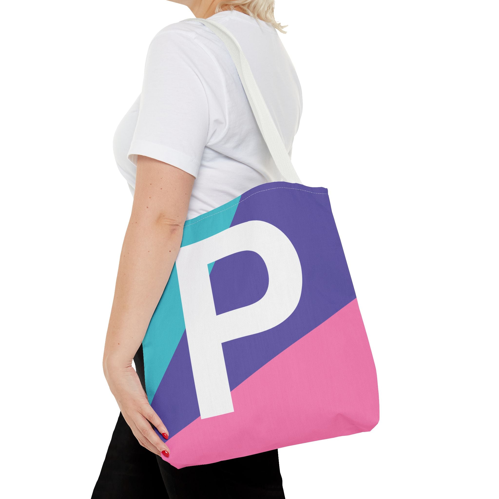 Monogram 'P' Colorblock Tote Bag — Personalized Initial P Shoulder Tote