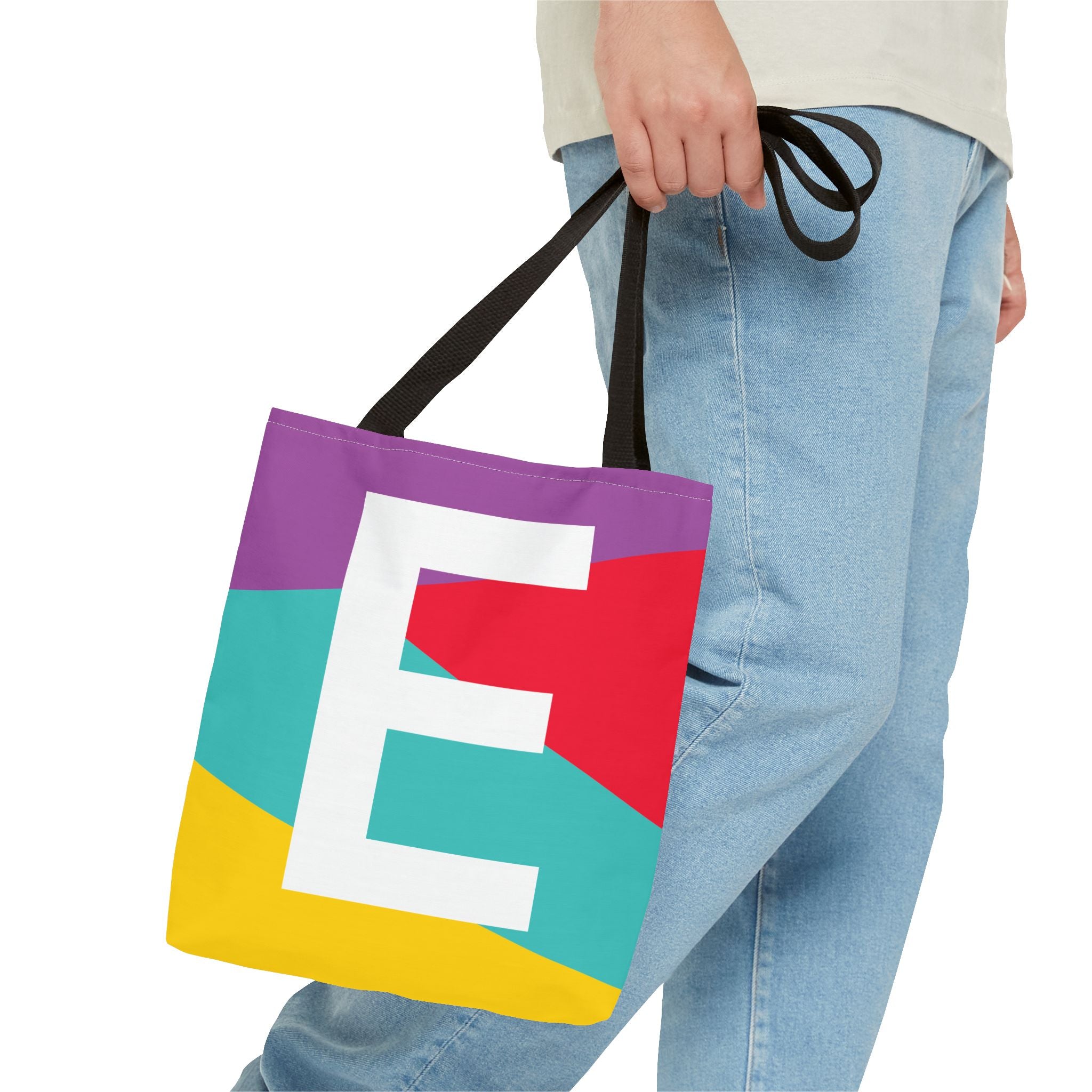 Monogram 'E' Colorblock Tote Bag — Personalized Initial E Shoulder Tote